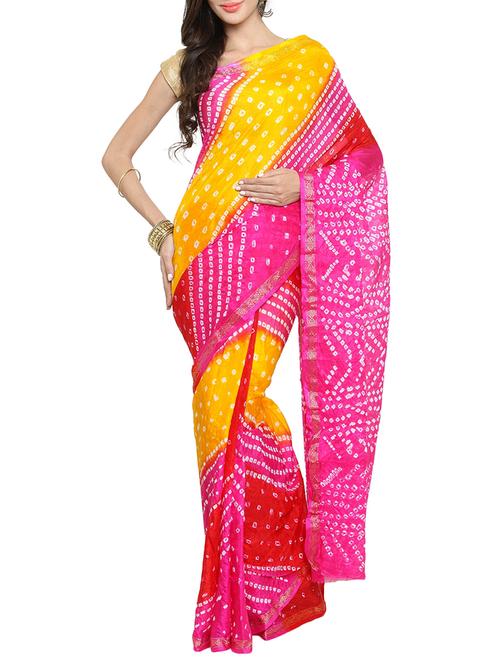 contrast shades bandhani saree with blouse - 15418789 - Standard Image - 1