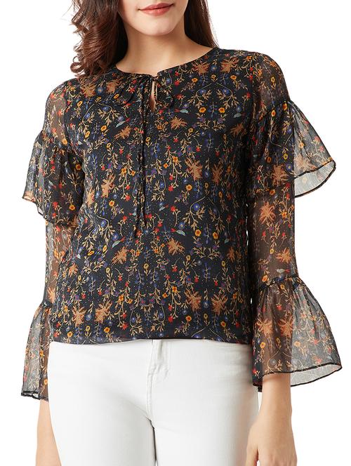 tie-up neck bell sleeved floral top - 15419077 - Standard Image - 1