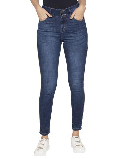 Contrast binding high-waist jeans - 15419109 - Very Small Image - 1