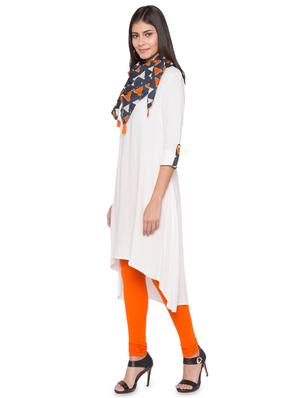 solid high-low kurta with scarf - 15419125 - Standard Image - 2