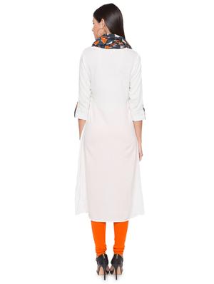 solid high-low kurta with scarf - 15419125 - Standard Image - 3