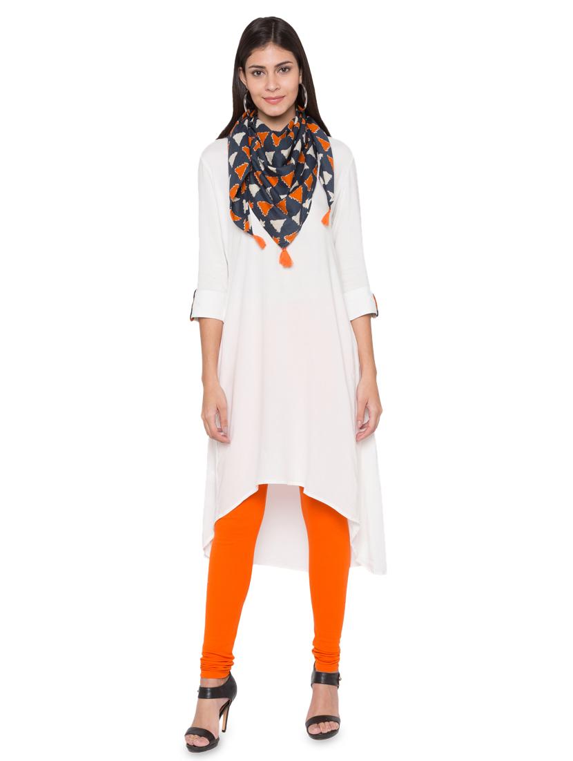 solid high-low kurta with scarf - 15419125 - Zoom Image - 1
