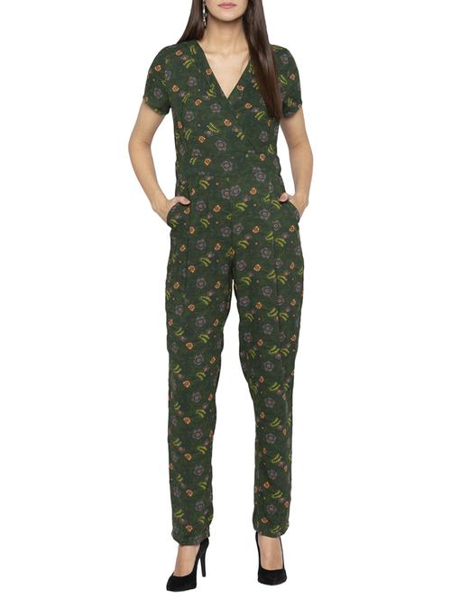 Surplice neck floral full leg jumpsuit - 15419154 - Standard Image - 1