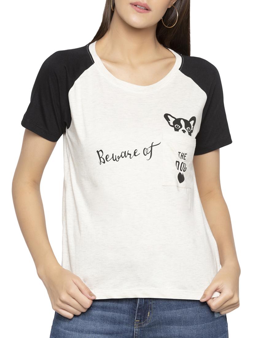 contrast raglan sleeved graphic tee - 15419163 - Zoom Image - 1