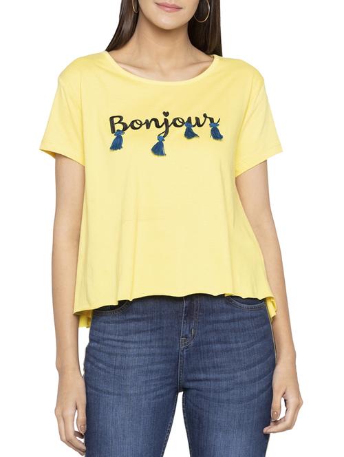raw hem embroidered tassel detail tee - 15419177 - Standard Image - 1