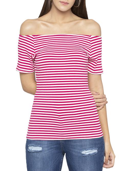 off shoulder striped top - 15419180 - Standard Image - 1