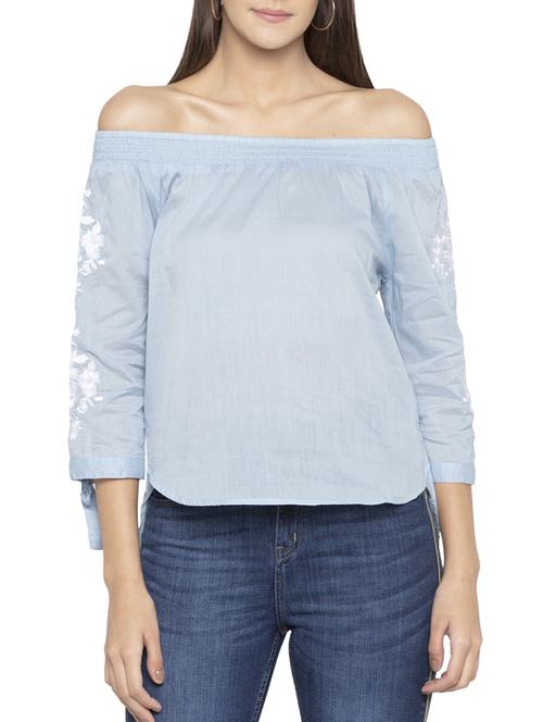 off shoulder high-low embroidered top - 15419194 - Very Small Image - 1
