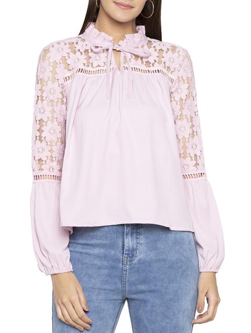 floral lace tie-up neck top - 15419198 - Standard Image - 1