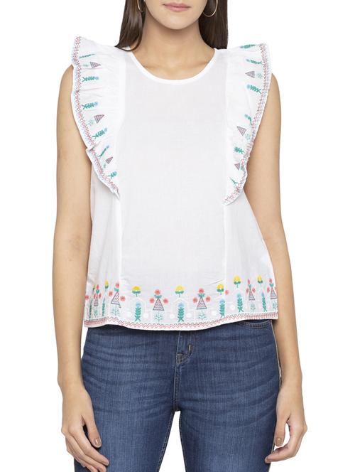 ruffle detail embroidered top - 15419201 - Standard Image - 1