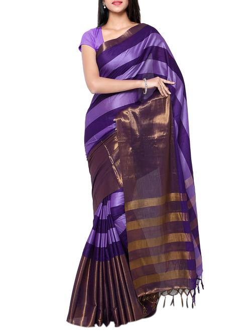 Stripes handloom saree with blouse - 15419215 - Standard Image - 1