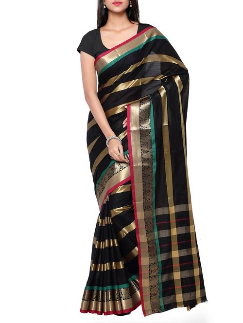 Zari Stripes handloom saree with blouse - 15419216 - Very Small Image - 1