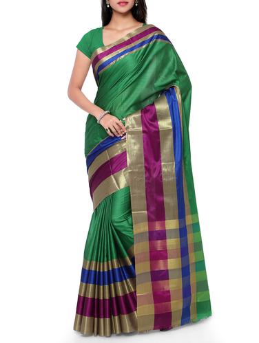 Stripes bordered handloom saree with blouse - 15419217 - Very Small Image - 1
