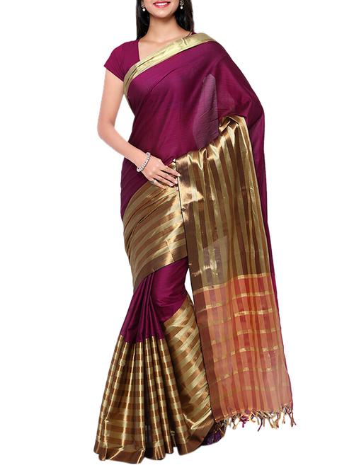 Stripes bordered handloom saree with blouse - 15419220 - Standard Image - 1