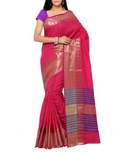 Temple bordered handloom saree with blouse - 15419230 - Very Small Image - 1