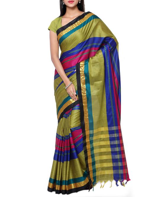 Stripes handloom saree with blouse - 15419233 - Very Small Image - 1
