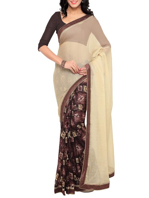 Printed half and half saree with blouse - 15419237 - Very Small Image - 1