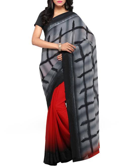 Checkered half and half saree with blouse - 15419244 - Very Small Image - 1