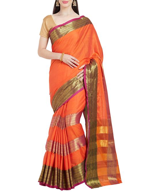 Zari stripes handloom saree with blouse - 15419246 - Very Small Image - 1