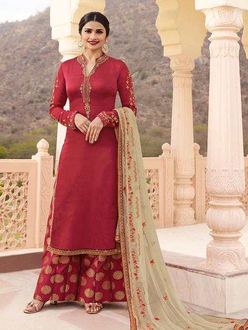 Embroidered semi-stitched salwar suit - 15419270 - Very Small Image - 1