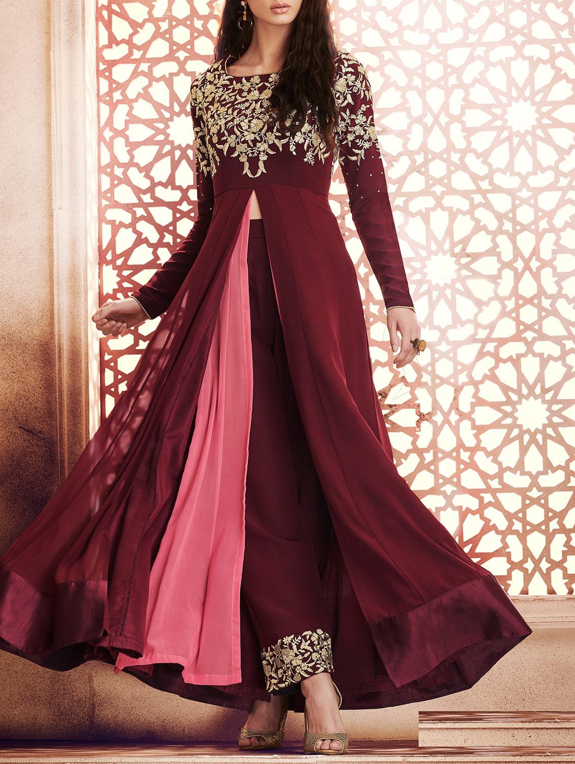 Embroidered semi-stitched suit - 15419327 - Zoom Image - 1