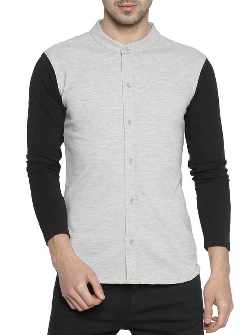 grey color block casual shirt - 15419455 - Standard Image - 1