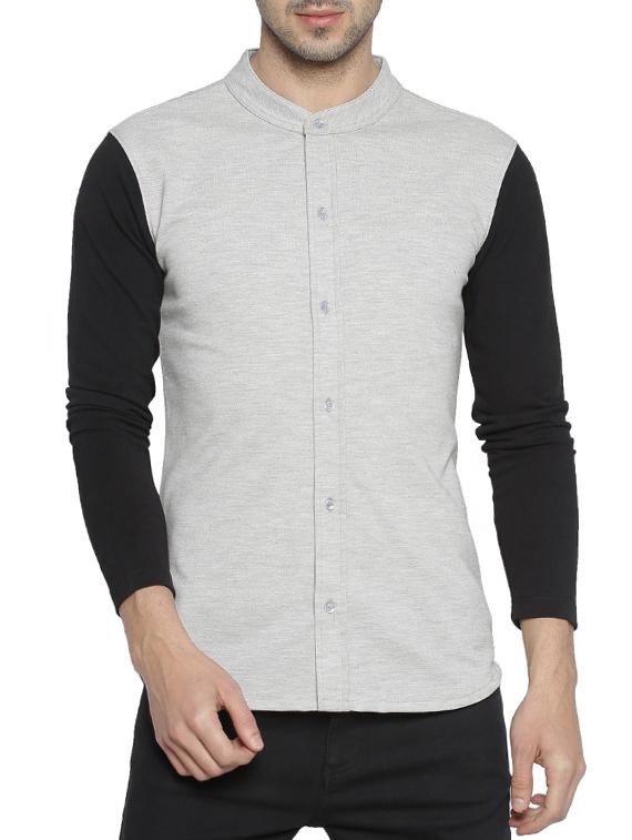 grey color block casual shirt - 15419455 - Zoom Image - 1