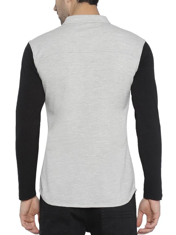 grey color block casual shirt - 15419455 - Zoom Image - 3