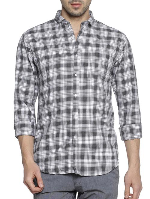 grey checkered casual shirt - 15419465 - Standard Image - 1