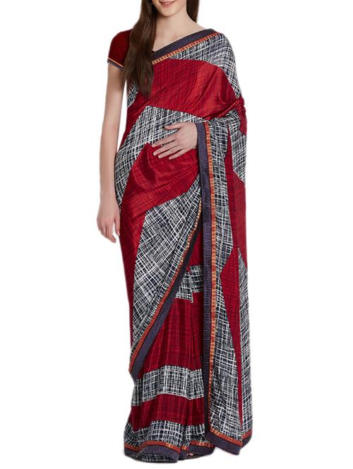 Abstract printed saree with blouse - 15419474 - Standard Image - 1