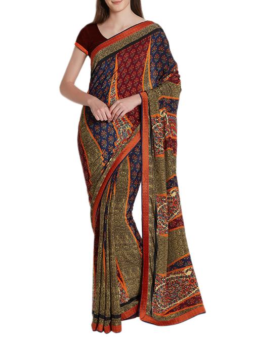 Temple printed saree with blouse - 15419475 - Standard Image - 1