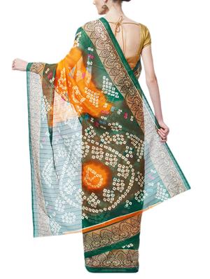 contrast bordered bandhani saree with blouse - 15419484 - Standard Image - 2