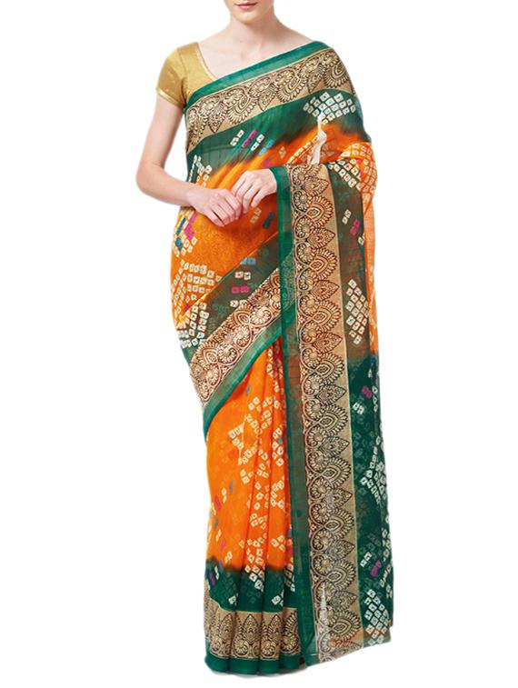 contrast bordered bandhani saree with blouse - 15419484 - Zoom Image - 1