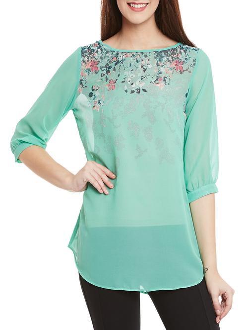 floral boat neck sheer top - 15419503 - Standard Image - 1