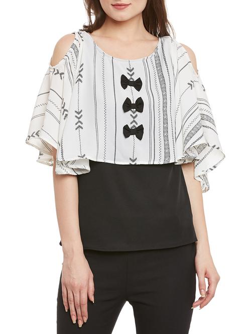 bow detail cold shoulder layered top - 15419504 - Very Small Image - 1