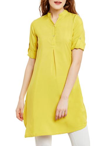 yellow crepe straight kurti - 15419512 - Very Small Image - 1