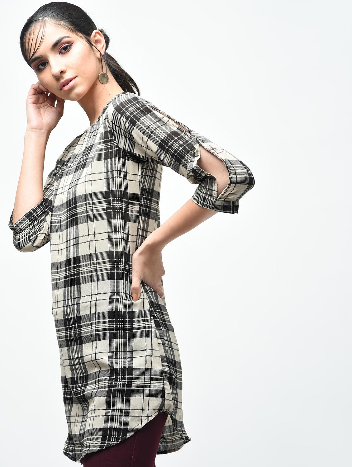 plaid boat neck tunic - 15419513 - Zoom Image - 1