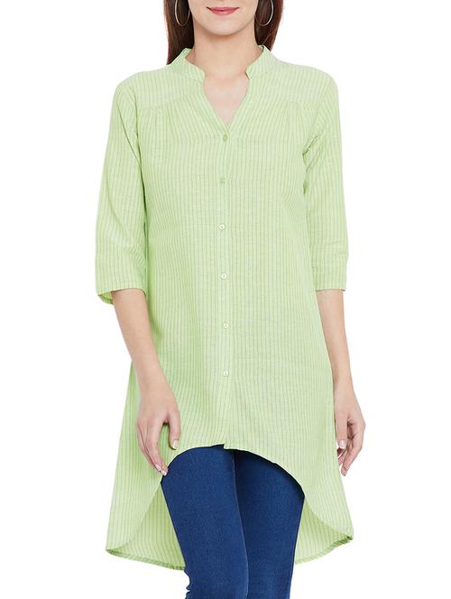 Striped button down high-low tunic - 15419515 - Standard Image - 1