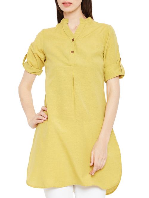 yellow cotton straight kurti - 15419516 - Standard Image - 1