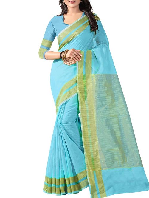 golden zari border cotton saree with blouse - 15419876 - Very Small Image - 1