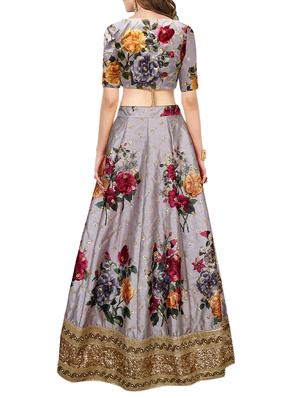 smoke grey floral printed lehenga - 15419879 - Standard Image - 2