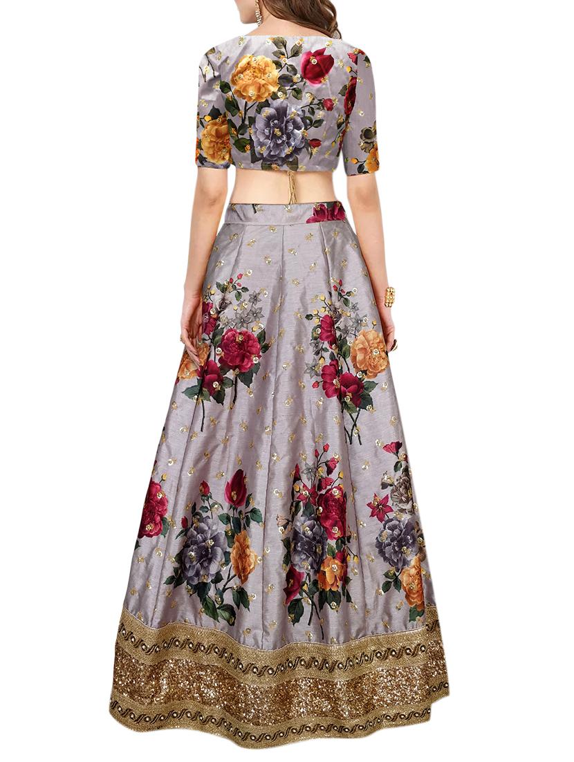 smoke grey floral printed lehenga - 15419879 - Zoom Image - 2