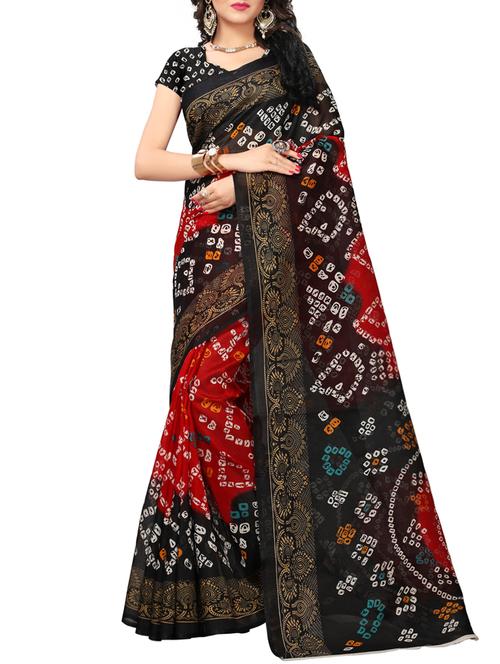 Contrast bordered bandhani saree with blouse - 15419893 - Standard Image - 1