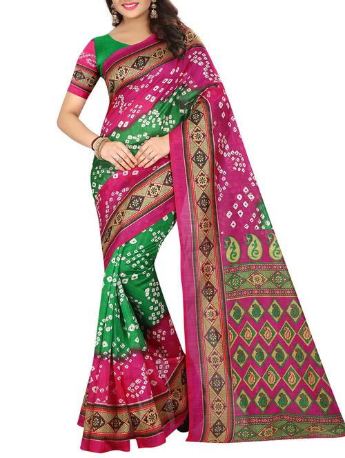 Contrast bordered bandhani saree with blouse - 15419894 - Standard Image - 1