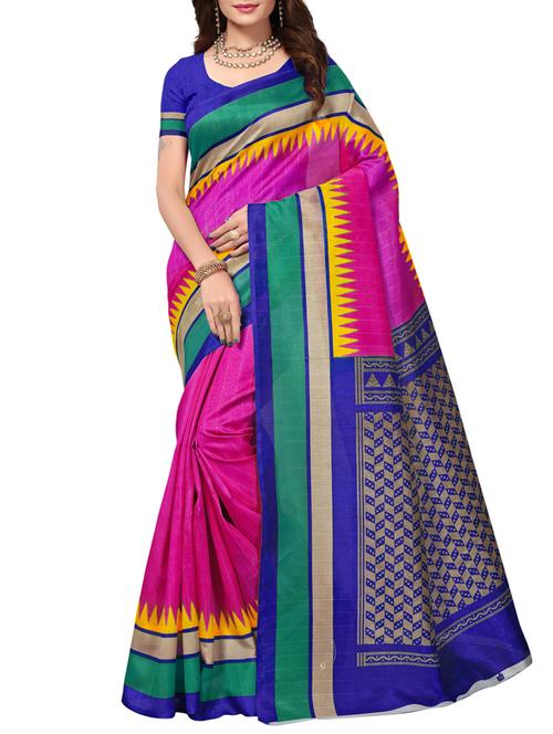 Temple bordered bhagalpuri saree with blouse - 15419898 - Standard Image - 1