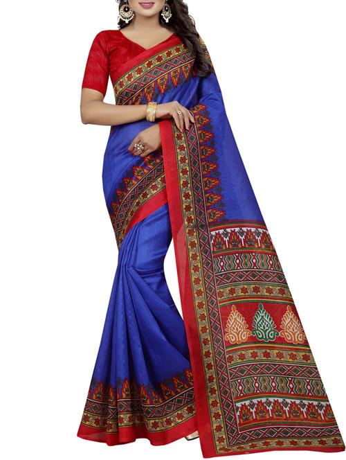 Contrast bordered bhagalpuri saree with blouse - 15419902 - Standard Image - 1