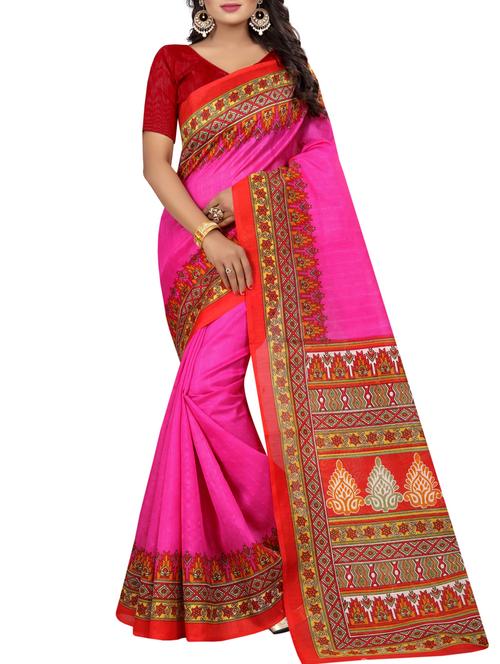 contrast bordered bhagalpuri saree with blouse - 15419903 - Very Small Image - 1