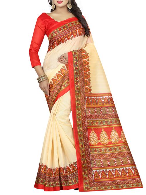 Contrast bordered bhagalpuri saree with blouse - 15419904 - Standard Image - 1