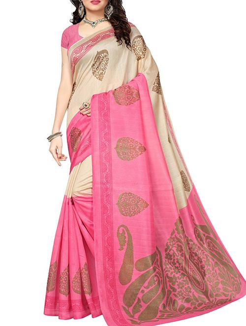 Contrast bordered bhagalpuri saree with blouse - 15419907 - Standard Image - 1