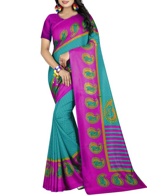 Paisley bordered geometrical saree with blouse - 15419942 - Very Small Image - 1