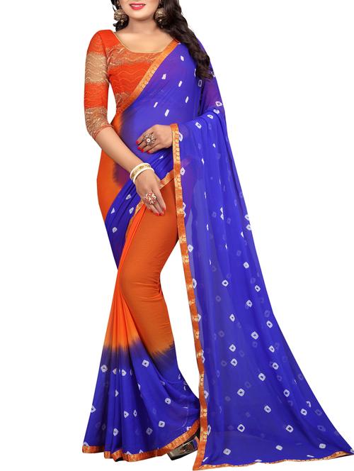 Dual tone bandhani saree with blouse - 15419945 - Very Small Image - 1
